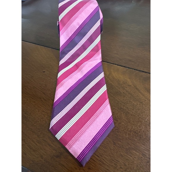 Hugo Boss Silk Necktie Striped Pink Purple Business Career Made in Italy - Picture 1 of 3